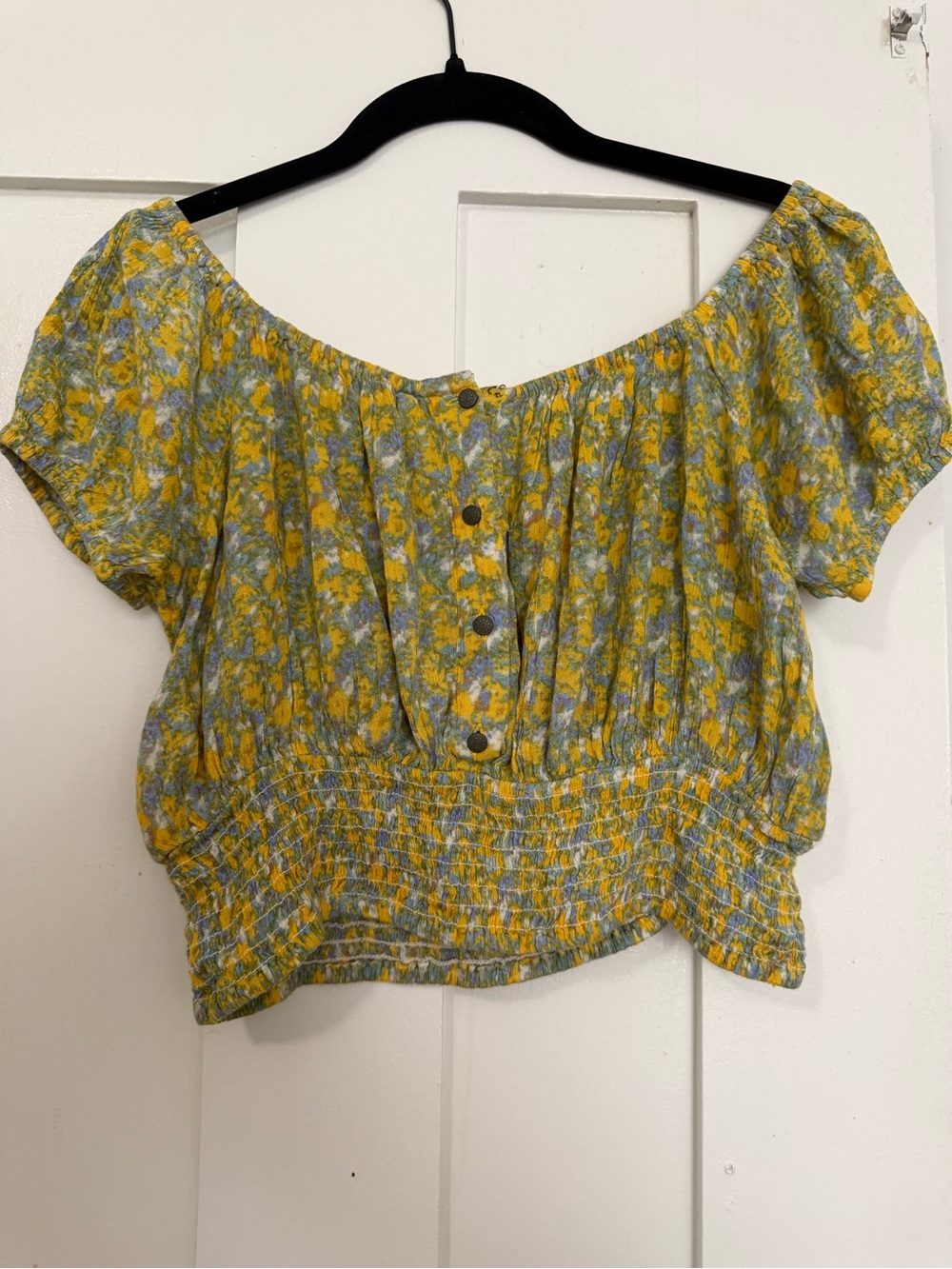 Free People Women’s Off-Shoulder Yellow Floral Crop Top
